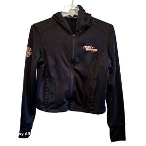 Harley-Davidson Womens Black Hooded Jacket With Logo Full Zip Polyester Blend Lo